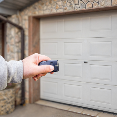 Charlottesville security key fob pointing to a garage door